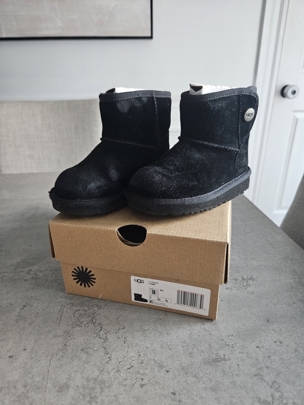 UGG Black Short Suede Kids Boot with Side Button